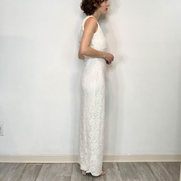 NWT MARINA white lace gown back cutout maxi side slit v-neck romantic 2689 - Picture 6 of 13